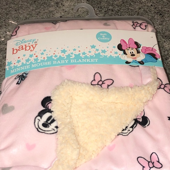 ✨NWT✨ Disney Minnie Mouse Reversible Plush Sherpa Baby Blanket Pink Bows Hearts - Picture 8 of 8